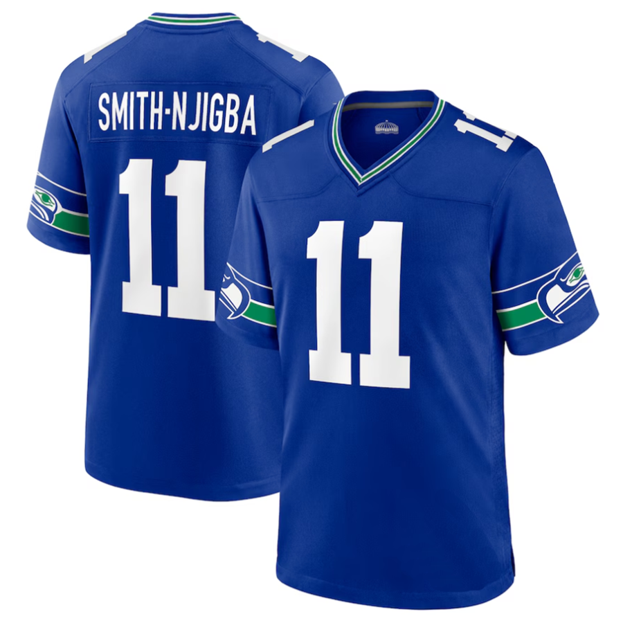 #11 Jaxon Smith-Njigba Player S.Seahawks Royal Throwback Game Football Jerseys