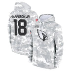 A.Cardinals #18 Marvin Harrison Jr. Player Camo Salute to Service Hoodies Football Jerseys