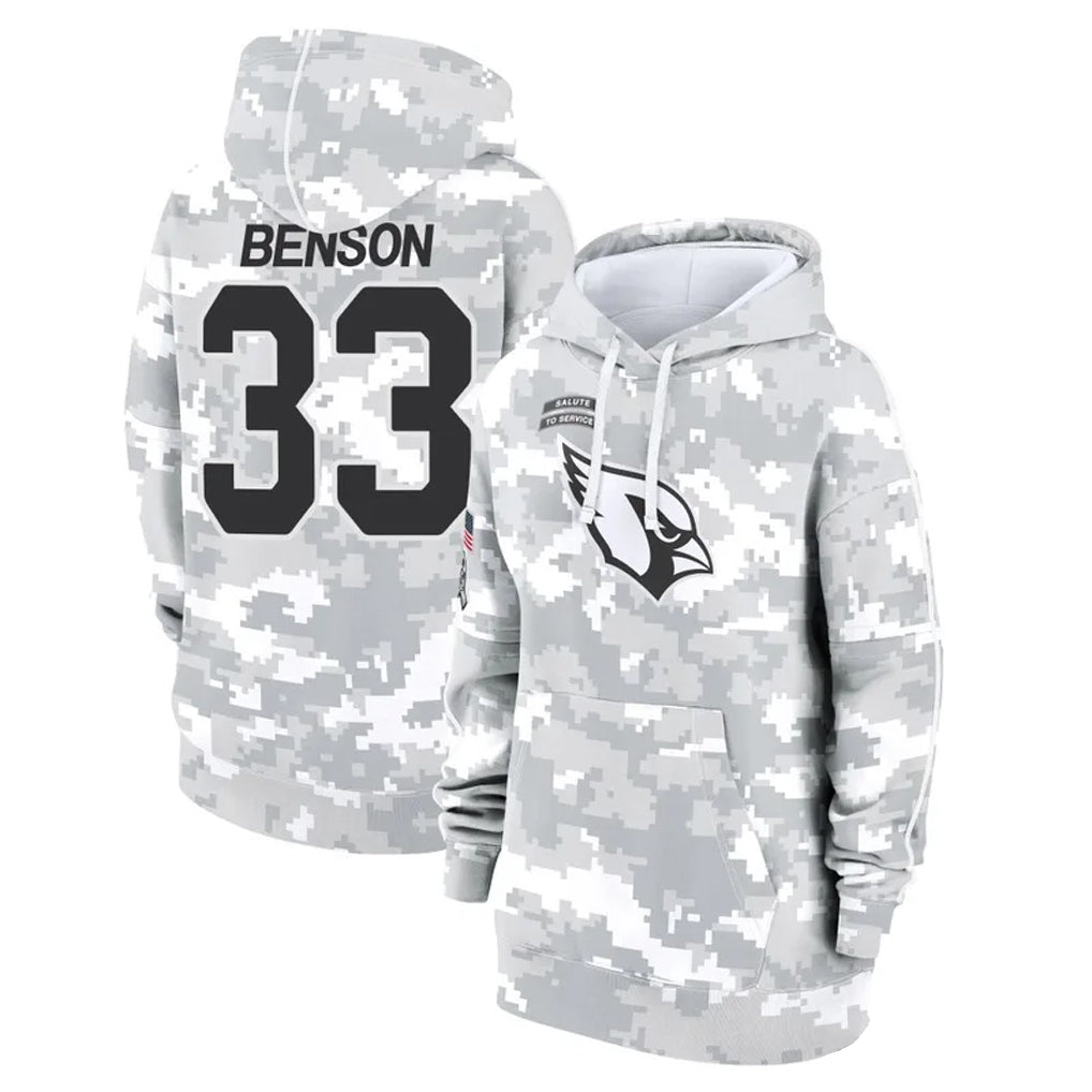 A.Cardinals #33 Trey Benson Player Arctic Camo Salute to Service Hoodies Football Jerseys